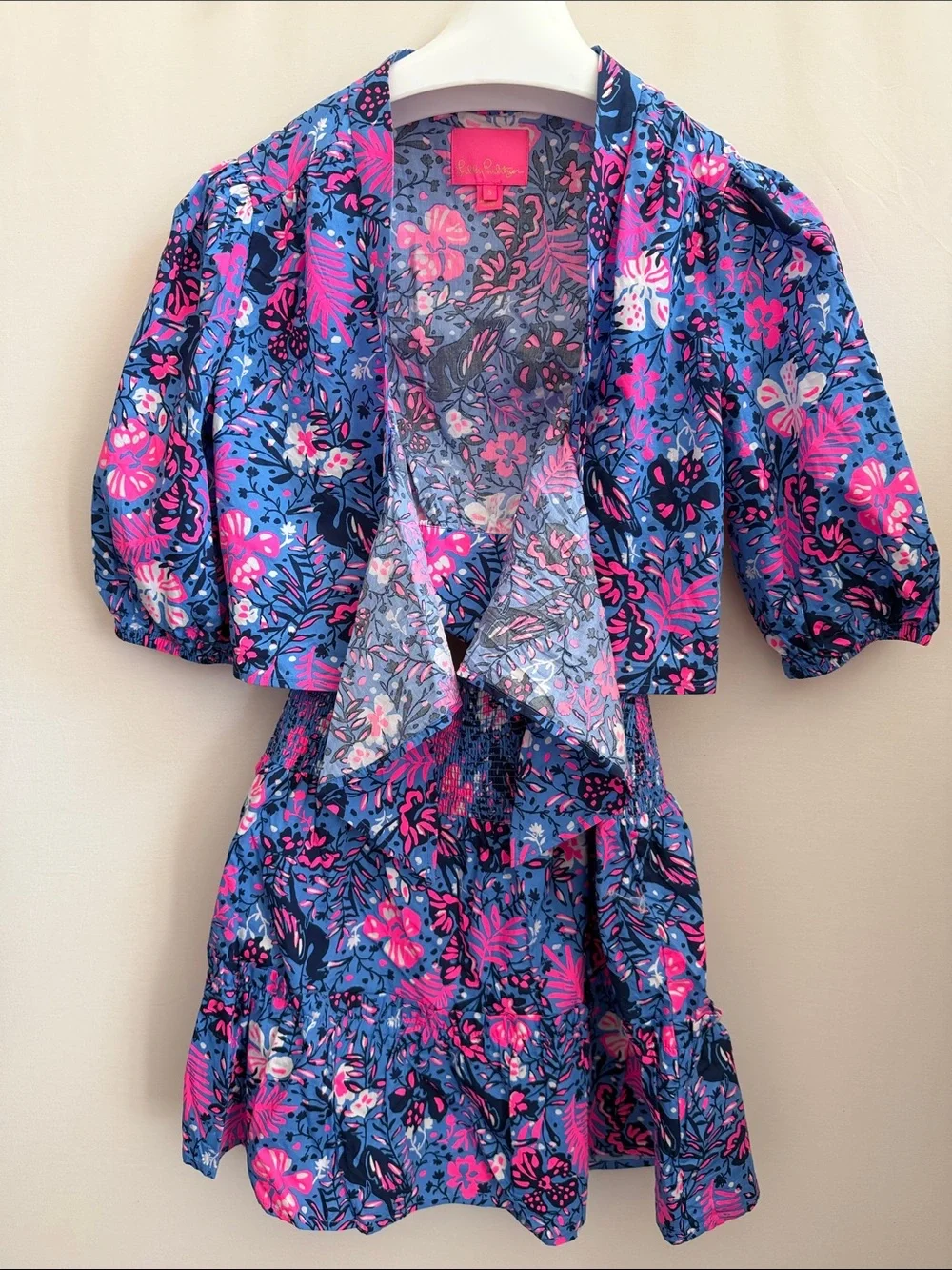 Lilly Pulitzer Navy Blue and Hot Pink Floral Skirt Set